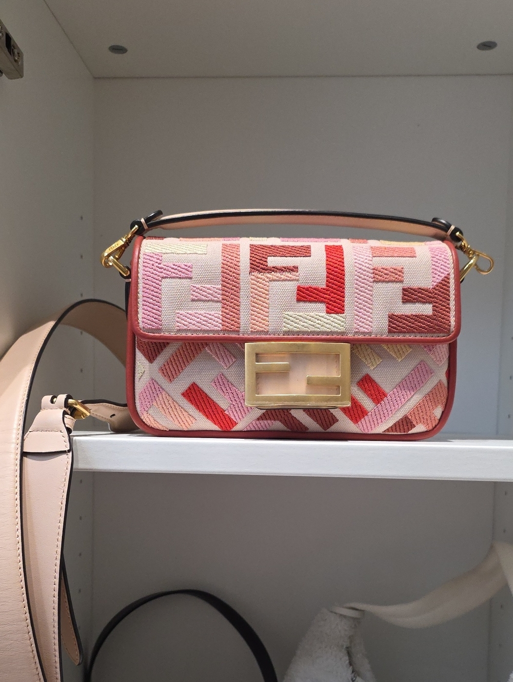 Fendi Pink Multitone FF Canvas Baguette Shoulder Bag